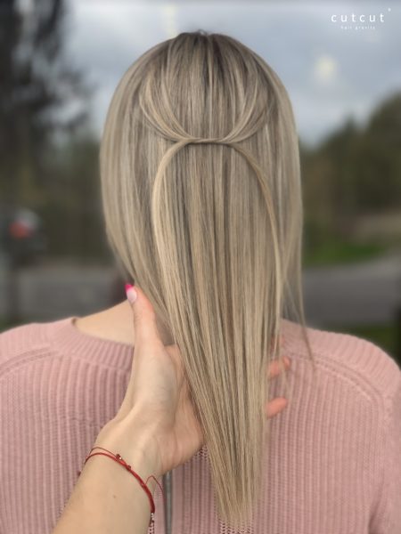 Wielotonowy blond po metamorfozie włosów w CutCut